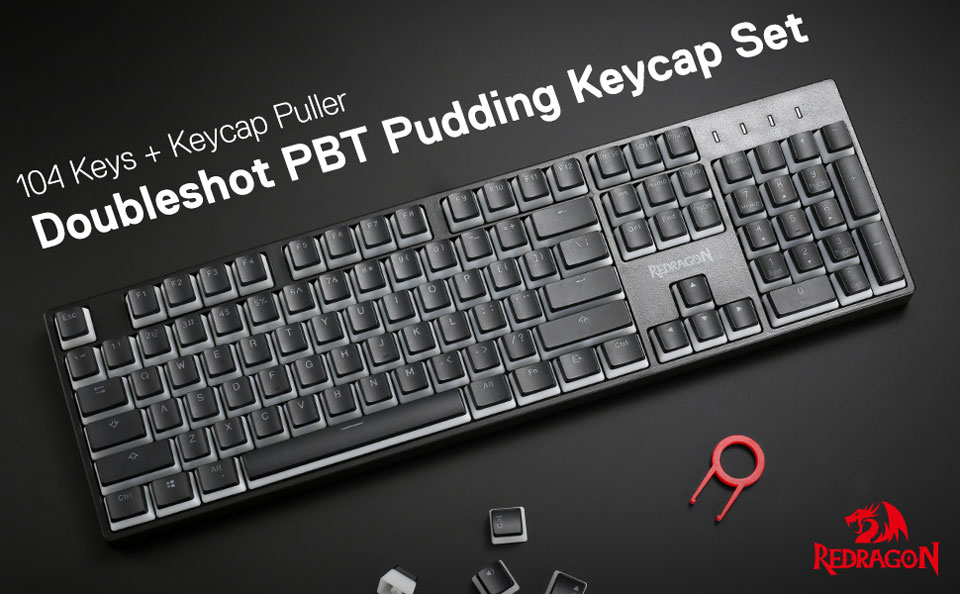 Redragon 104 Keys plus Keycap Puller. Doubleshot PBT Pudding Keycap Set