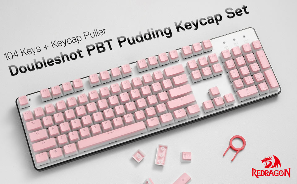 Redragon 104 Keys plus Keycap Puller. Doubleshot PBT Pudding Keycap Set