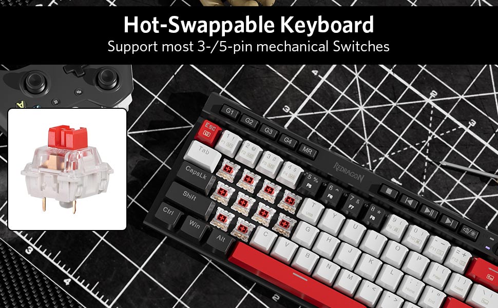 Hot-Swappable Keyboard - Support most 3-/5-pin mechanical Switches