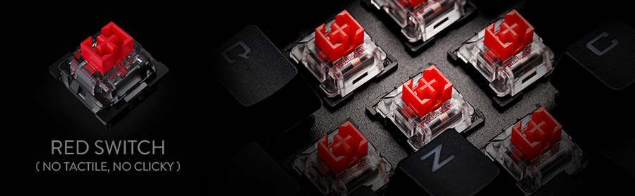 Red switch. No tactile, no clicky
