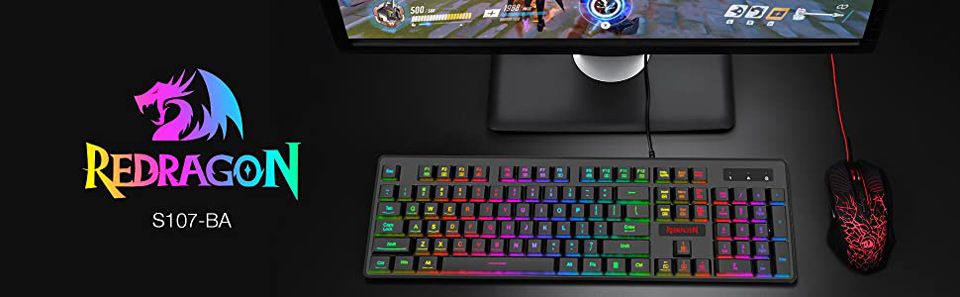  Redragon S107 Gaming Keyboard and Mouse Combo Large Mouse Pad  Mechanical Feel RGB Backlit 3200 DPI Mouse for Windows PC (Keyboard Mouse  Mousepad Set) : Video Games