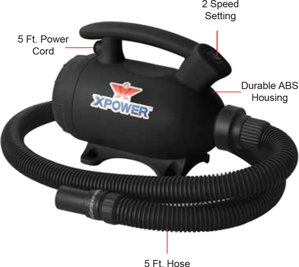 5ft Power Cord, 2 Speed Setting, Durable ABS Housing, 5ft Hose