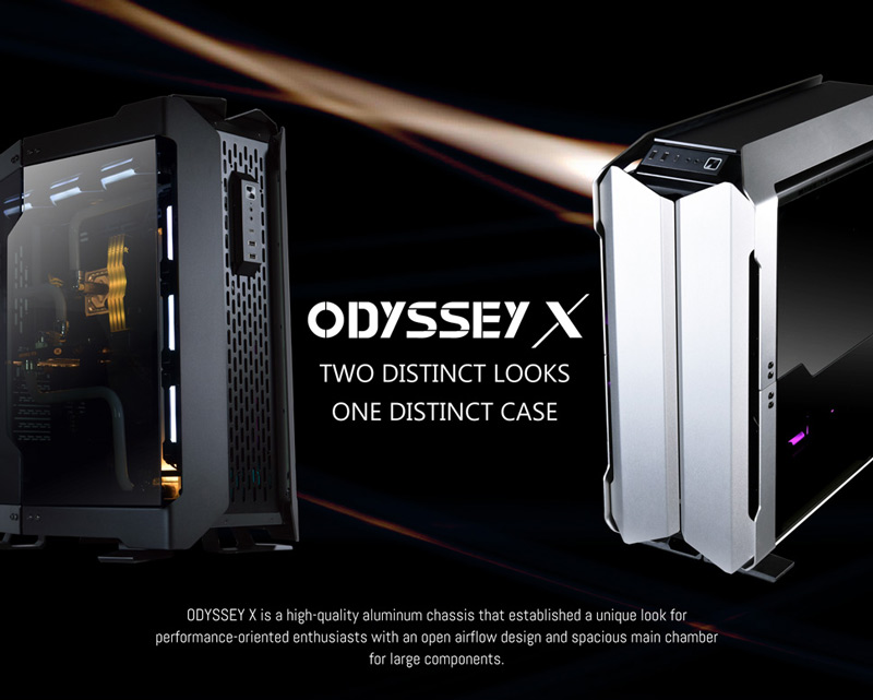 ODYSSEY X. TWO DISTINCT LOOKS. ONE DISTINCT CASE - ODYSSEY X is a high-quality aluminum chassis that established a unique look for performance-oriented enthusiasts with an open airflow design and spacious main chamber for large components.