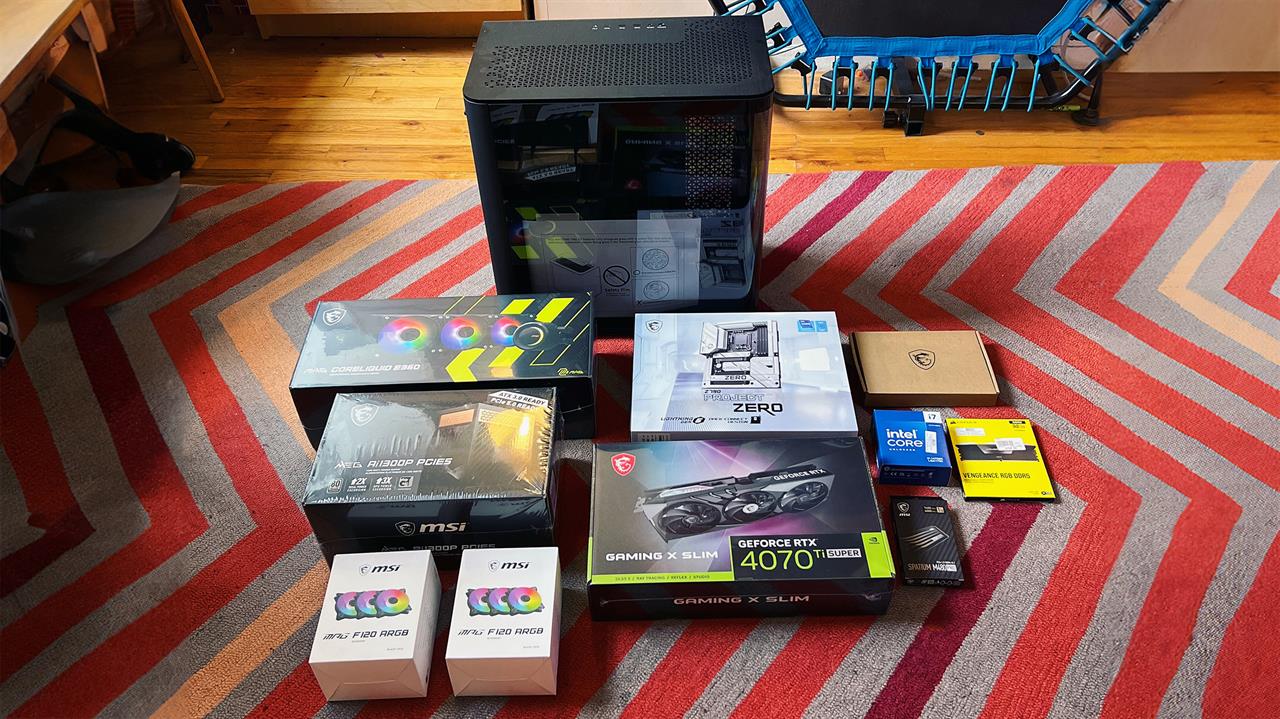 A collection of PC parts, ready for assembly. 