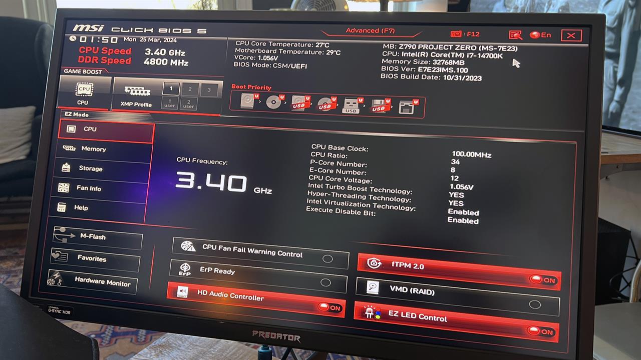 A computer monitor, showing a BIOS screen.