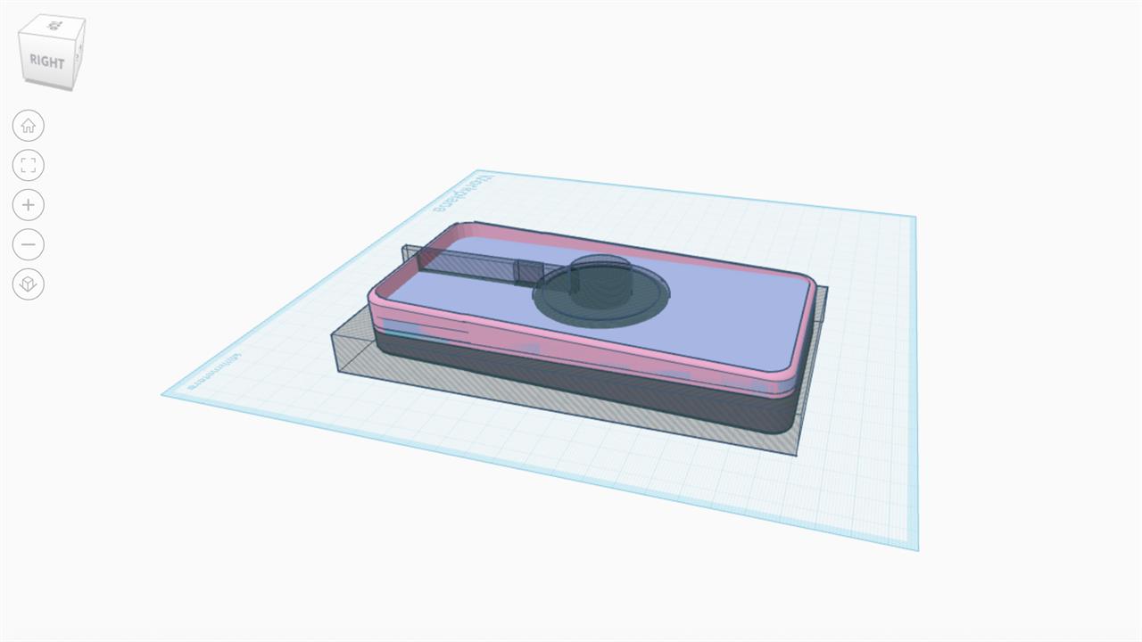 A CAD design for a phone dock. 