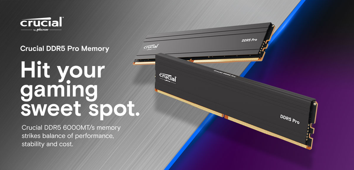 Crucial DDR5 Pro Memory - Hit your gaming sweet spot. Crucial DDR5 6000MT/s memory strikes balance of performance, stability and cost.