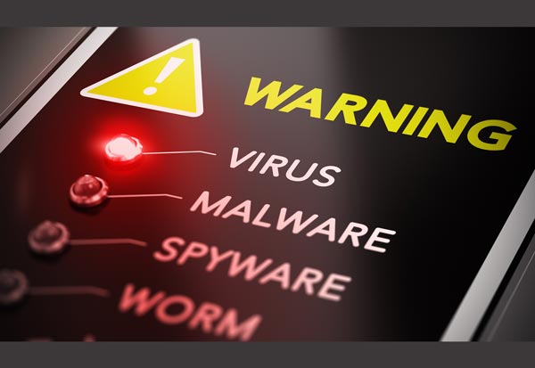 Mobile device screen displaying various types of viruses and malware
