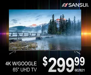 Sansui 4K with Google 65 inch UHD TV - $299.99. SKU 602821