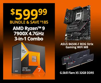 $599.99 - Bundle and Save $185 - AMD Ryzen 9 7900X 4.7GHz 3-in-1 Combo; ASUS B650E-F ROG Strix Gaming WiFi Motherboard, G.Skill Flare X5 32GB DDR5