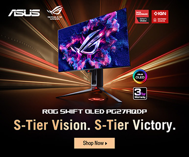 ASUS ROG Swift OLED PG27AQDP Monitor - S-Tier Vision. S-Tier Victory. SHOP NOW