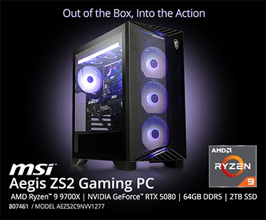 Out of the Box, Into the Action - MSI Aegis ZS2 Gaming PC - AMD Ryzen 9 9700X, NVIDIA GeForce RTX 5080, 64GB DDR5, 2TB SSD. SKU 807461