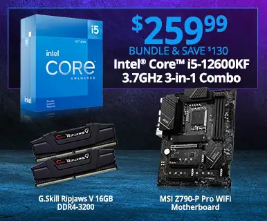 Intel Core i5-12600KF 3.7GHz 3-in-1 Combo - $259.99 Bundle and Save $130; includes MSI Z790-P Pro WiFi Motherboard, G.SKill Ripjaws V 16GB DDR4-3200
