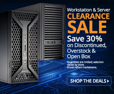 Workstation Server Clearance Sale. Save 30% on Discontinued, Overstock and Open Box; Quantities are limited, selection varies by store; prices reflect markdowns.