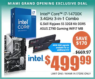 Intel Core i7-14700K 3.4GHz 3-in-1 Combo - $499.99;LIMIT 1, MIAMI IN STORE ONLY