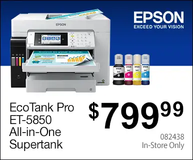 Epson EcoTank Pro ET-5850 All-in-One Cartridge-Free Supertank Printer - $799.99; SKU 082438