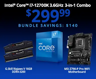 Intel Core i7-12700K 3.6GHz 3-in-1 Combo - $299.99 - Bundle Savings $140; includes MSI Z790-P Pro WiFi Motherboard, G.SKill Ripjaws V 16GB DDR4-3200