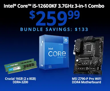 Intel Core i5-12600K 3.7GHz 3-in-1 Combo - $259.99 - Bundle Savings $133; includes MSI Z790-P Pro WiFi DDR4 Motherboard, Crucial 16GB (2 x 8GB) DDR4-3200