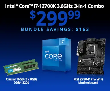 Intel Core i7-12700K 3.6GHz 3-in-1 Combo - $299.99 - Bundle Savings $163; includes MSI Z790-P Pro WiFi Motherboard, Crucial 16GB (2 x 8GB) DDR4-3200