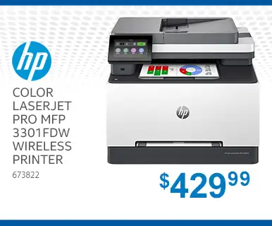 HP Color LaserJet
Pro MFP 3301fdw Wireless Printer - $429.99; SKU 673822