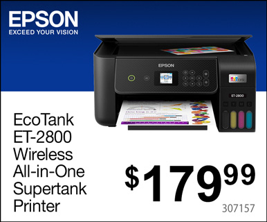 Epson EcoTank ET-2800 Wireless All-in-One Supertank Printer - $179.99; SKU 307157