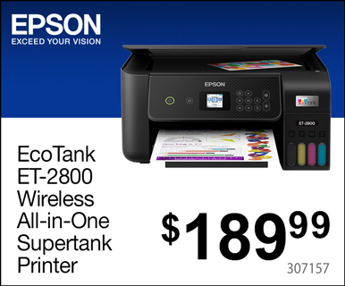 Epson EcoTank ET-2800 Wireless All-in-One Supertank Printer - $189.99; SKU 307157