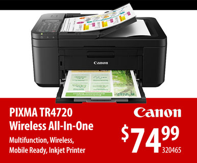 Canon PIXMA TR4720 Wireless All-in-One Printer Black - $74.99 - SKU 320465