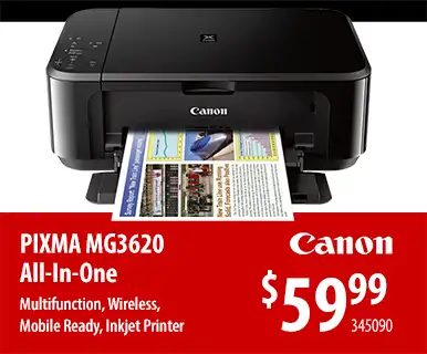 Canon Pixma MG3620 All-in-One - Multifunction, Wireless, Mobile Ready, Inkjet Printer - $59.99 - SKU 345090