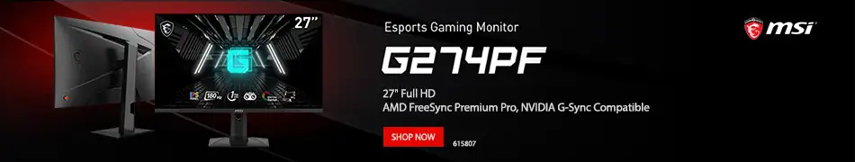 MSI Esports Gaming Monitor G274PF. 27 inch Full HD, AMD Freesync Premium Pro, NVIDIA G-Sync Compatible. Shop Now. SKU 615807