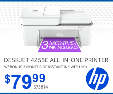 HP DeskJet 4255e All-in-One Printer with bonus 3 months of Instant Ink with HP+ - $79.99; SKU 673814