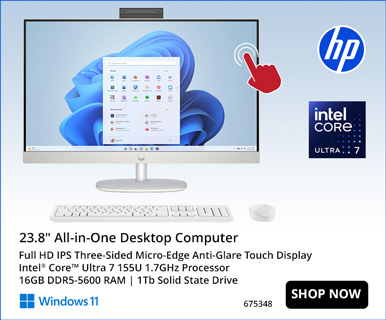HP 24-cr1080 23.8-inch All-in-One Desktop Computer - 23.8-inch Full HD IPS Three-Sided Micro-Edge Anti-Glare Touch Display; Intel Core Ultra 7 155U 1.7GHz Processor; 16GB DDR5-5600 RAM; 1Tb Solid State Drive - SHOP NOW; 675348