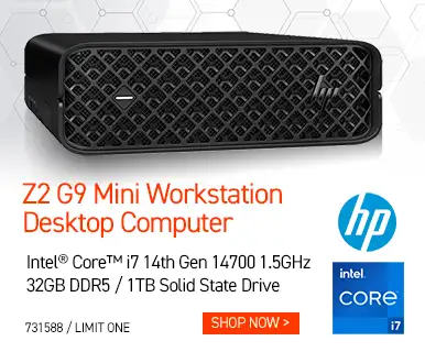 HP Z2 G9 Mini Workstation
Desktop Computer - Intel Core i7 14th Gen 14700 1.5GHz; 32GB DDR5; 1TB Solid State Drive; Shop Now; 731588