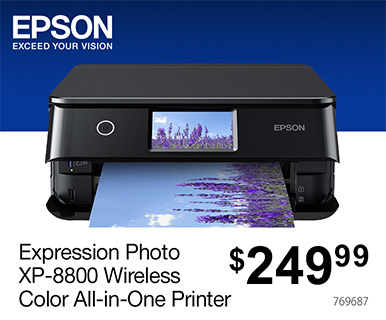 Epson Expression Photo
XP-8800 Wireless Color All-in-One Printer - $249.99; SKU 769687