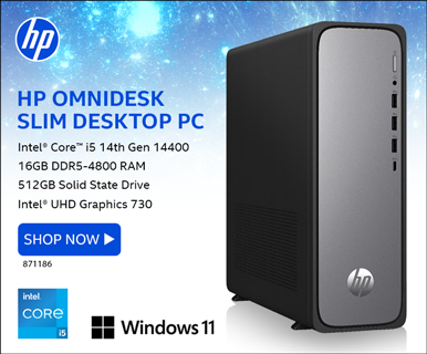 HP OmniDesk Slim Desktop PC - Intel Core i5 14th Gen 14400 1.8GHz Processor; 16GB DDR5-4800 RAM; 512GB Solid State Drive; Intel UHD Graphics 730 - SHOP NOW; 871086