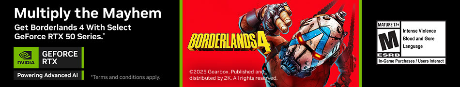 Multiply the Mayhem - Get Borderlands 4 with Select GeForce RTX 50 Series.