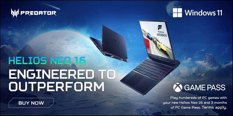 Acer Helios Neo 16 - Engineered to Outperform - Windows 11; Game Pass Play hundreds of PC games with your new Helios Neo 16 and 3 months of PC Game Pass. Terms apply; BUY NOW