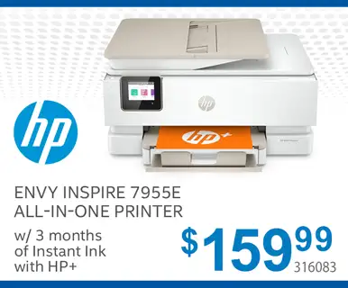 HP ENVY Inspire 7955e All-in-One Printer with HP Plus and 3 months Instant Ink - $159.99; SKU 316083