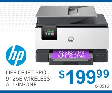 HP OfficeJet Pro 9125e Wireless All-in-One - $199.99; SKU 640516