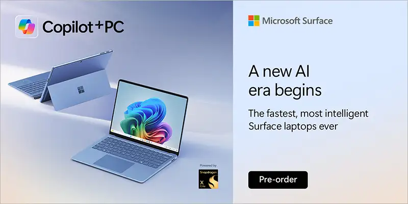 Microsoft Surface Copilot plus PC - A new AI era begins. The fastest, most intelligent Surface laptops ever - Pre-order