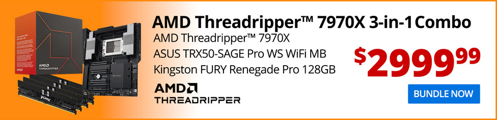 MD Ryzen Threadripper 7970X, ASUS TRX50 Sage Pro WiFi sTR5, Kingston Fury Renegade Pro 128GB Quad Channel DDR5-5600 Kit, Computer Build Bundle